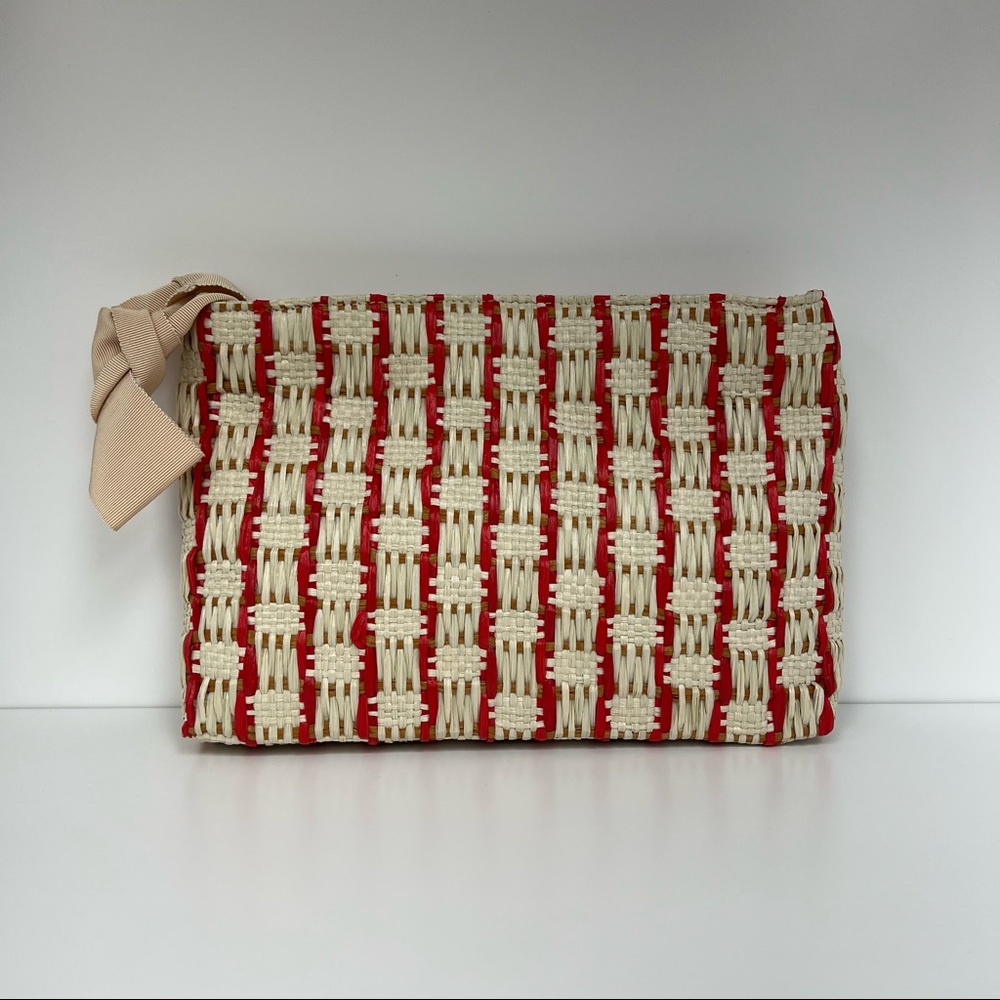 Maria La Rosa Handmade Woven Calendula Clutch in Mulberry/Ivory